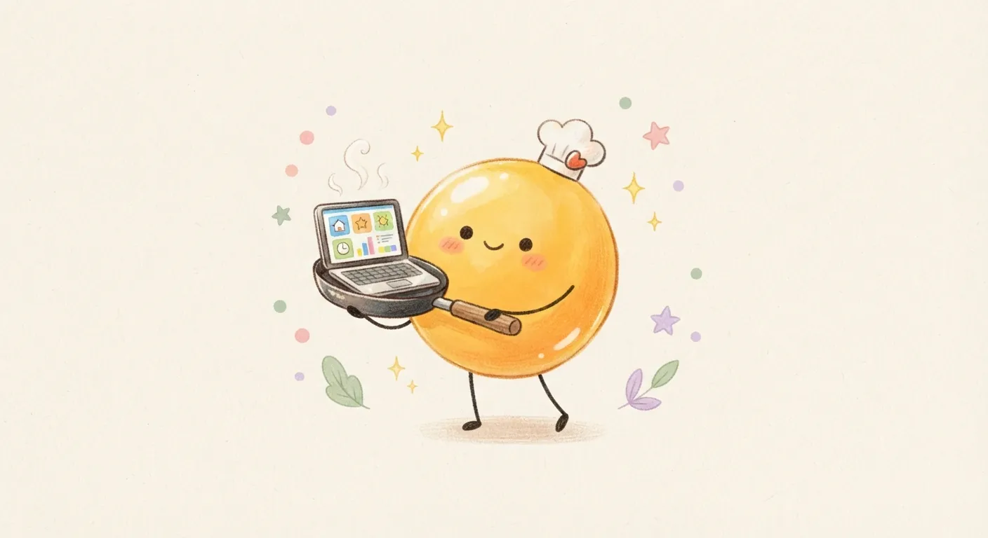 Yolk menyajikan laptop berisi aplikasi jadi di atas wajan